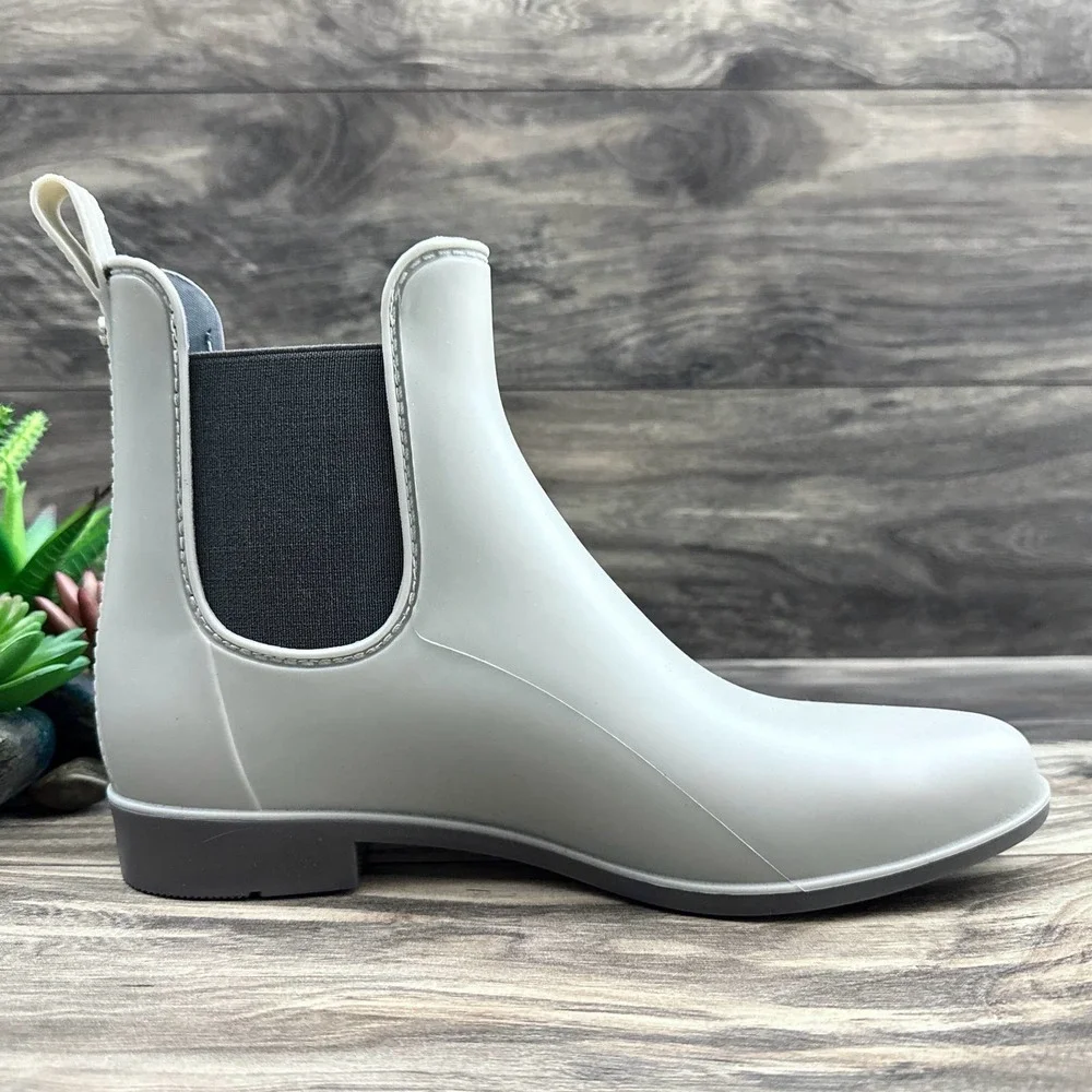 NIB Sam Edelman Tinsley Chelsea Rain Boots Bootie Grey Matte Rubber